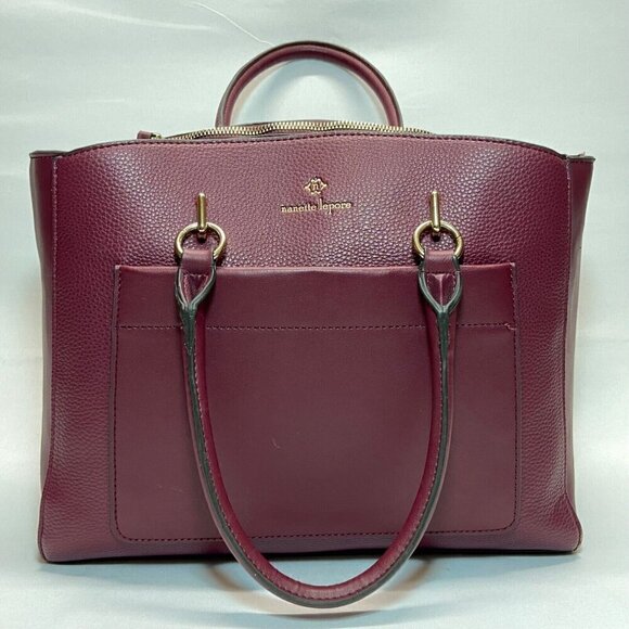 Nanette Lepore Plum Berry Saffiano Leather Large Tote Handle Shoulder Bag Purse - Picture 3 of 16